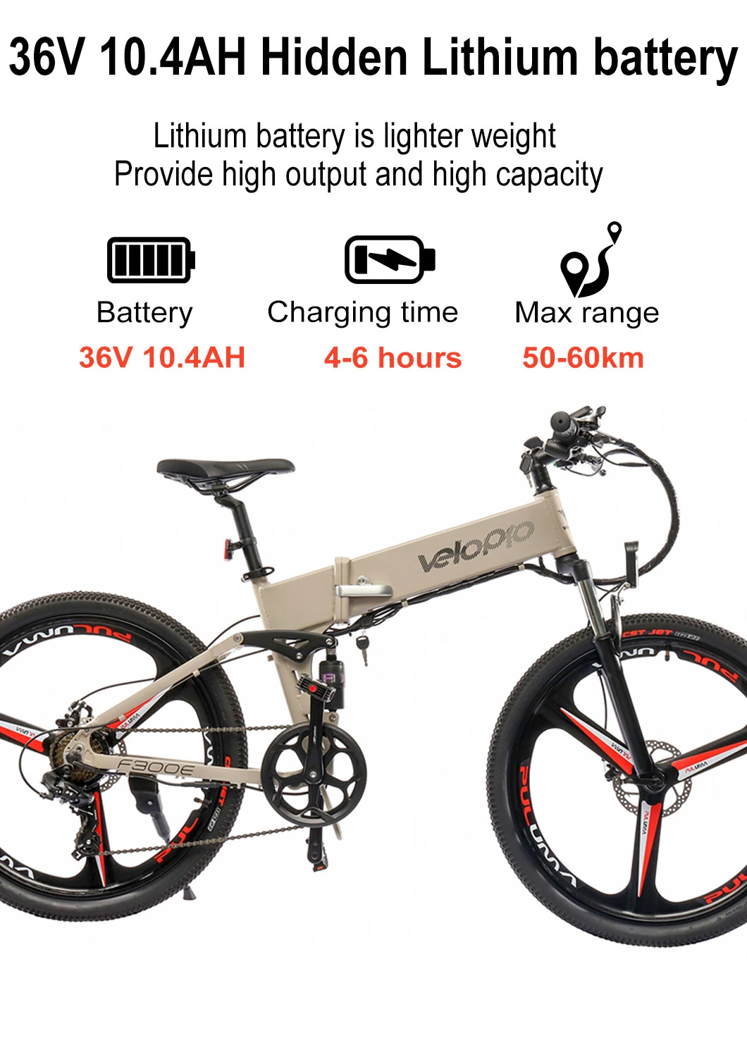 26" Shimano 7 Speeds Folding Fat Electric Bike with LCD Display