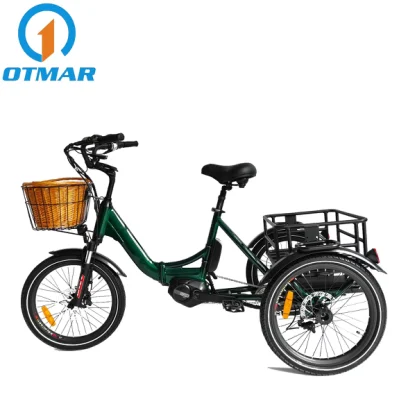 Heißer Verkauf MID Drive City Elektro-Trike 3 Rad Lastenfahrrad 36V/48V Lithium-Batterie 250W faltbares Elektro-Dreirad Erwachsene Straße Kleiner Reifen E-Trike