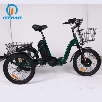 China OEM 20-Zoll-Elektro-Dreirad mit Frontantrieb, Mini-Reifen, dreirädriges elektrisches Stadtfahrrad, faltbares 250-W-Fracht-E-Trike